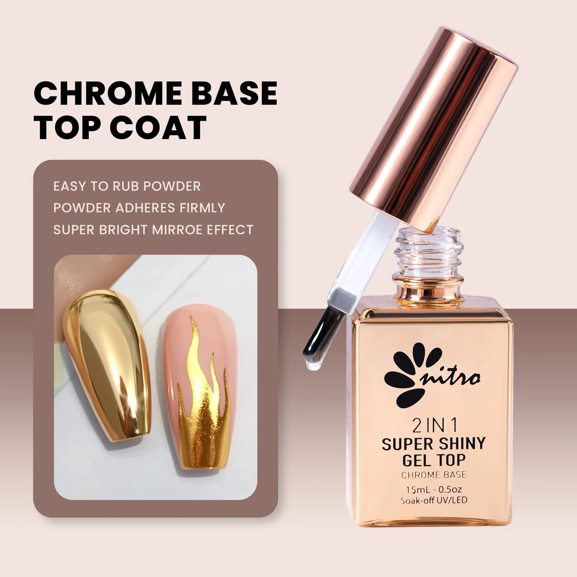 Super Shiny Non-Cleanse Gel Top Chrome Base 0.5oz - Image 4